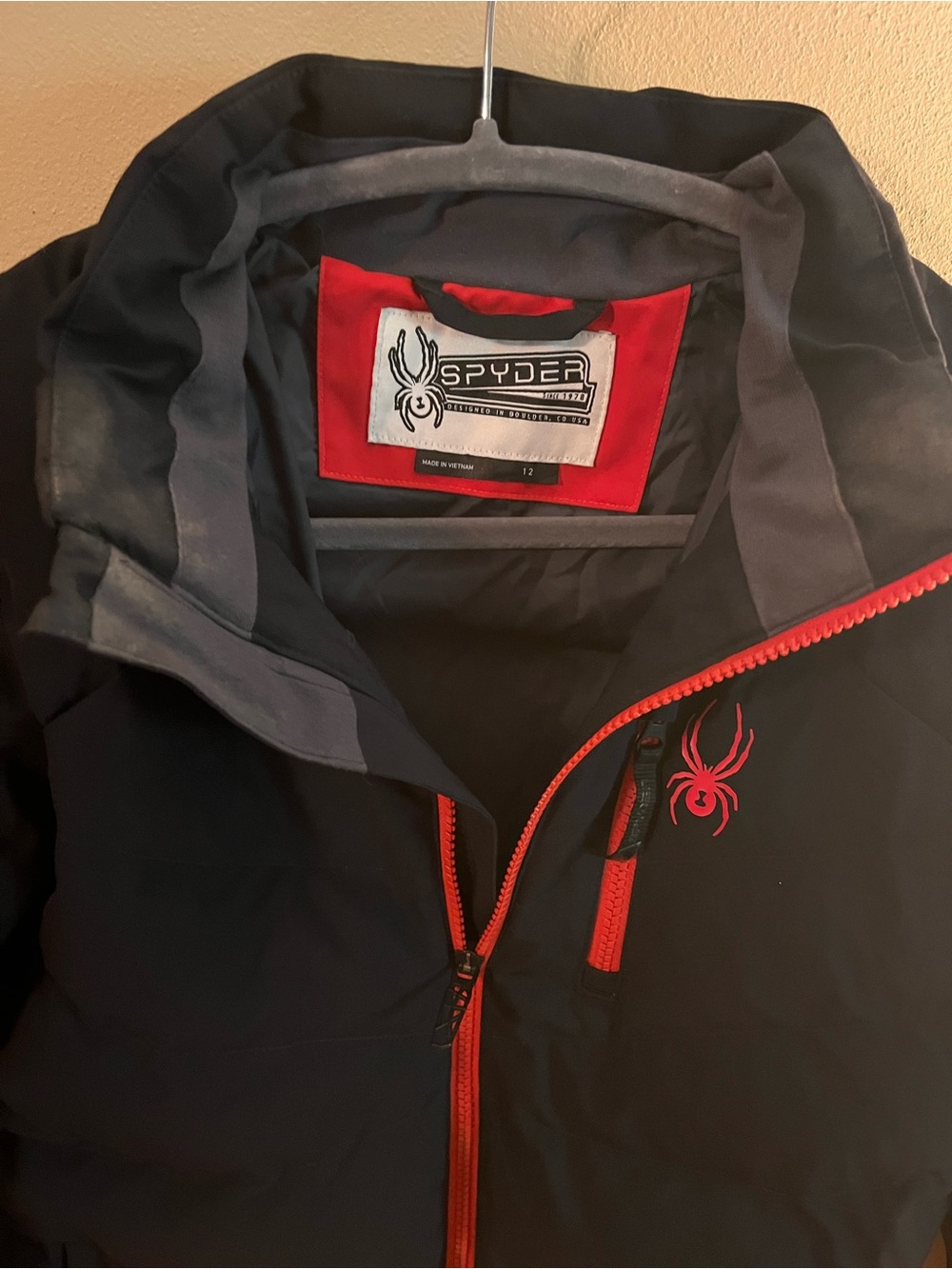 Spyder Black Jacket with Red Accents and Hood